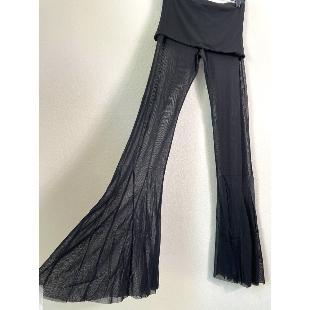 NEW We Are HAH Womens Large Hot As Hell Blow Your Horn Flare Pants Black‎ Sheer